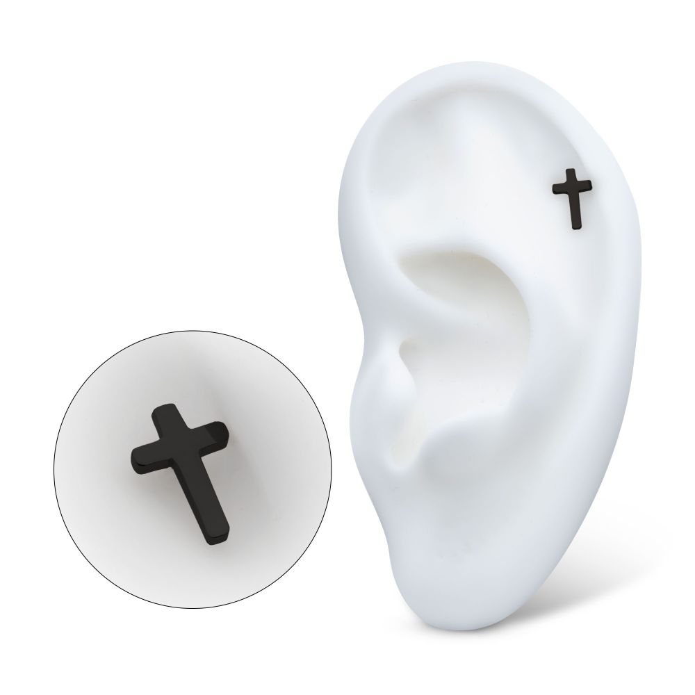 Black PVD Titanium Threadless Cross Top