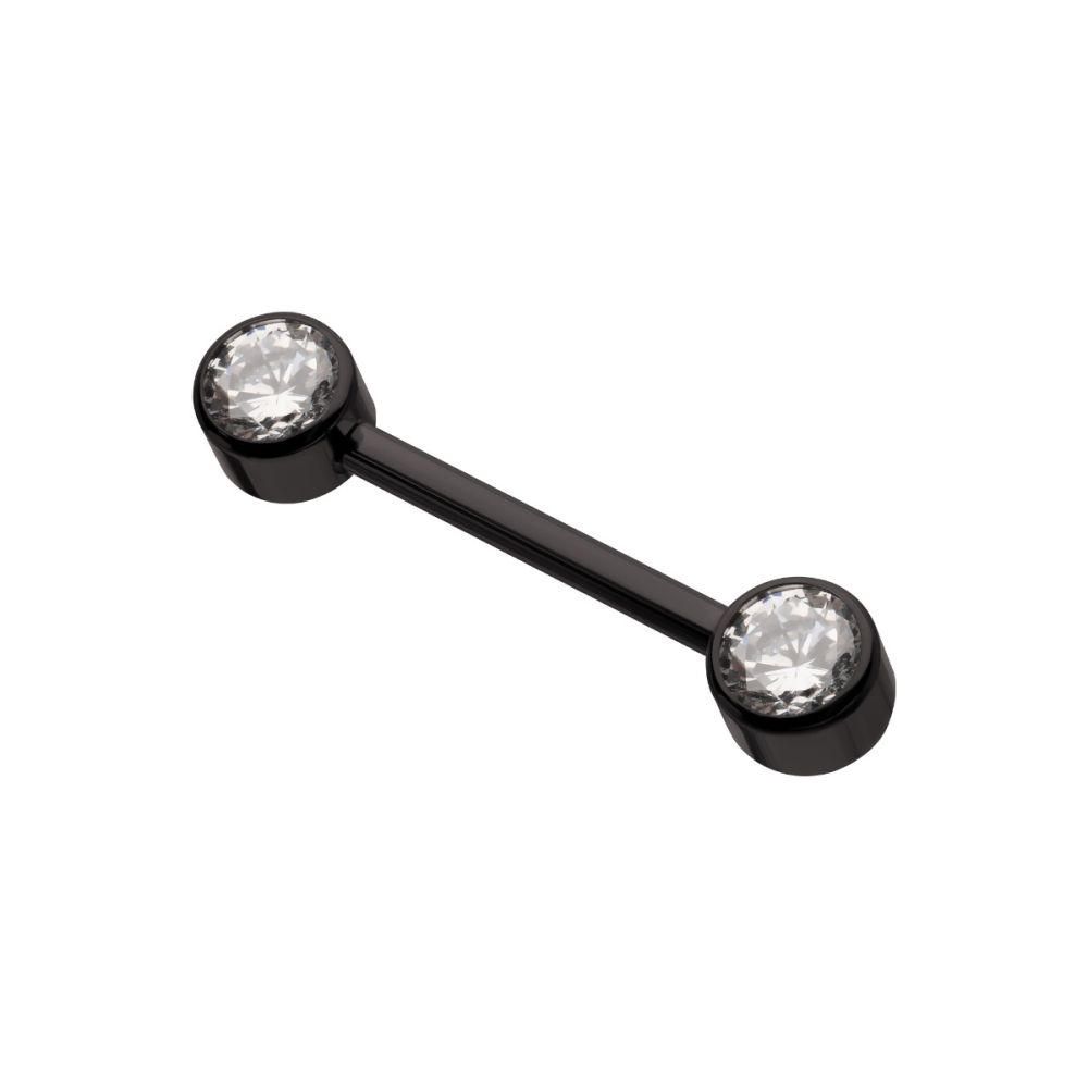 Black PVD Titanium Threadless Bezel Set Gem End Nipple Barbell (One Side Fixed, One Side Threadless ) | Sold by piece
