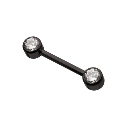Black PVD Titanium Threadless Bezel Set Gem End Nipple Barbell (One Side Fixed, One Side Threadless ) | Sold by piece