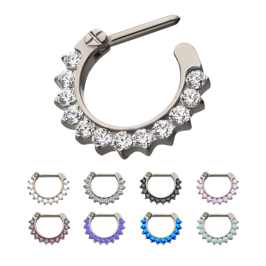 Titanium 12-Cluster CZ/Opal Septum Clickers