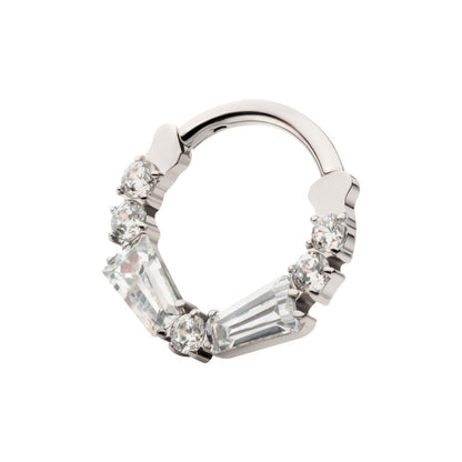 Titanium Clustered Prong Set Baguette & Round CZ Front Facing Hinged Segment Clicker