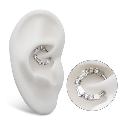 Titanium Clustered Prong Set Baguette & Round CZ Front Facing Hinged Segment Clicker