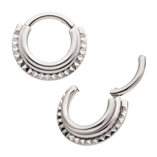 Titanium Terraced Triple Stack with Pyramid Stud Front Facing Hinged Segment Clicker