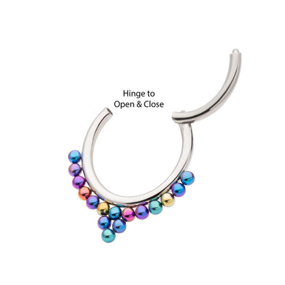 Titanium Front Facing Hinged Segment Clicker with 16 Cluster Anodized Balls