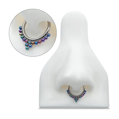Titanium Front Facing Hinged Segment Clicker with 16 Cluster Anodized Balls