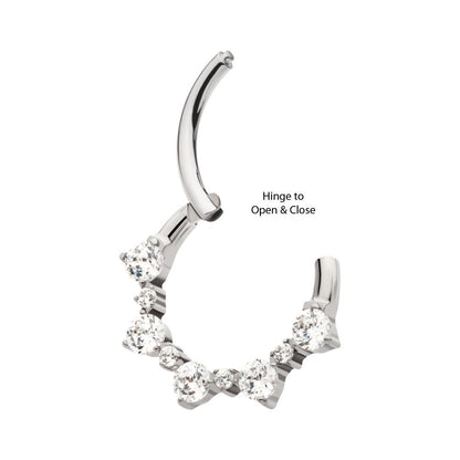Titanium Clustered Prong Set 1mm and 2mm Round CZ Front Facing Hinged Segment Clicker