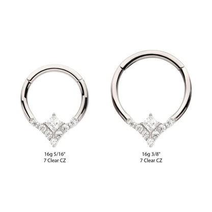 Titanium Clustered Prong Set Round CZ with Center Princess Gem Front Facing Hinged Segment Clicker