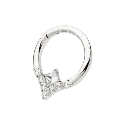 Titanium Clustered Prong Set Round CZ with Center Princess Gem Front Facing Hinged Segment Clicker