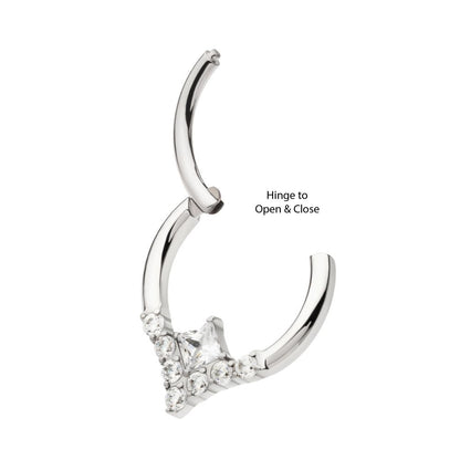 Titanium Clustered Prong Set Round CZ with Center Princess Gem Front Facing Hinged Segment Clicker