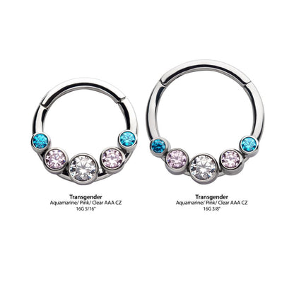 Titanium with Transgender Bezel Set CZ 5-Cluster Front Facing Hinged Segment Clicker