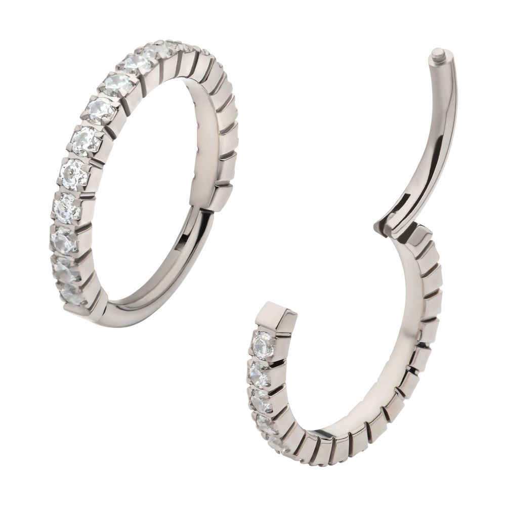Titanium with Prong Set Full Clear CZ Side Facing Hinged Segment Clicker