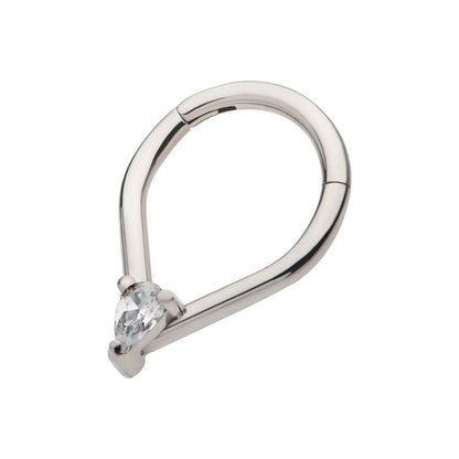 Titanium with Prong Set Teardrop CZ/Opal Front Facing Hinged Segment Clicker