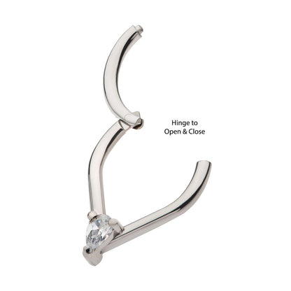 Titanium with Prong Set Teardrop CZ/Opal Front Facing Hinged Segment Clicker
