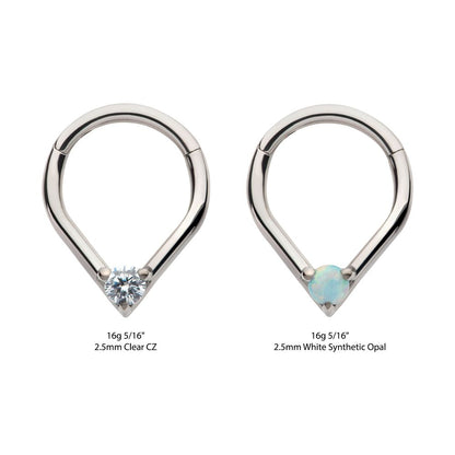 Titanium with Prong Set Round CZ/Opal Front Facing Hinged Segment Clicker 