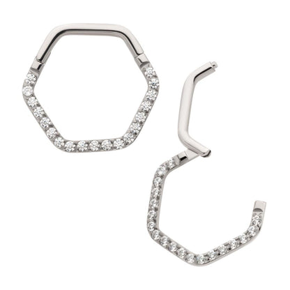 Titanium with 1mm CNC Set Clear CZ Eternity Hexagon Shape Front Facing Hinged Segment Clicker