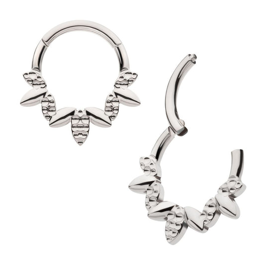 Titanium Clustered Hammered & Shiny  3-Petal Flower Front Facing Hinged Segment Clicker