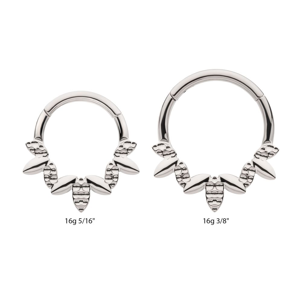 Titanium Clustered Hammered & Shiny  3-Petal Flower Front Facing Hinged Segment Clicker