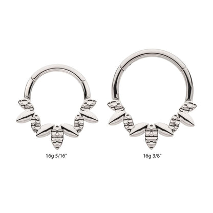Titanium Clustered Hammered & Shiny  3-Petal Flower Front Facing Hinged Segment Clicker