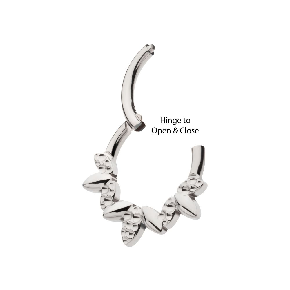 Titanium Clustered Hammered & Shiny  3-Petal Flower Front Facing Hinged Segment Clicker