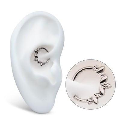 Titanium Clustered Hammered & Shiny  3-Petal Flower Front Facing Hinged Segment Clicker