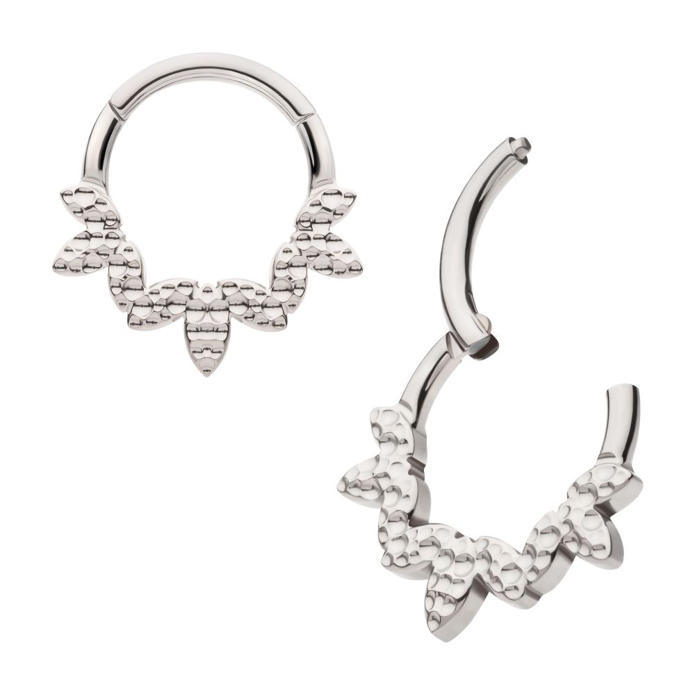 Titanium Clustered Hammered 3-Petal Flower Front Facing Hinged Segment Clicker