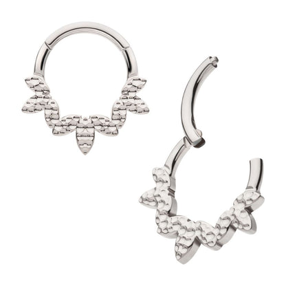 Titanium Clustered Hammered 3-Petal Flower Front Facing Hinged Segment Clicker