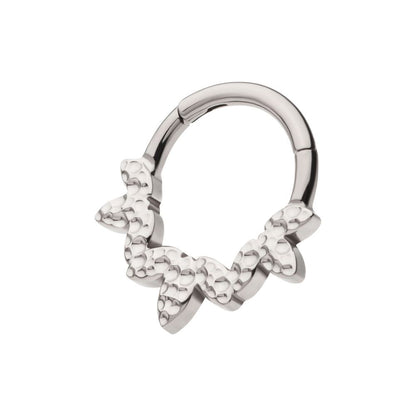 Titanium Clustered Hammered 3-Petal Flower Front Facing Hinged Segment Clicker