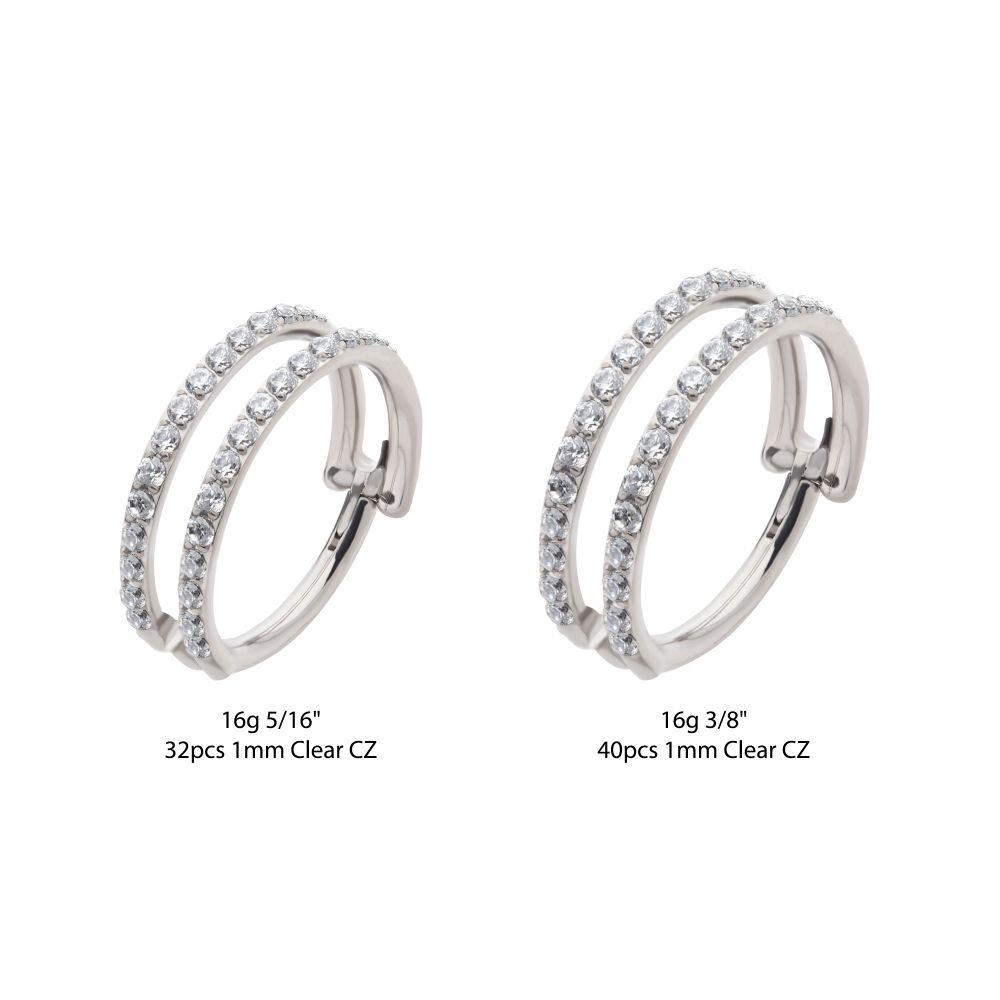 Titanium Double Row Full Clear CZ Side Facing Hinged Segment Clicker
