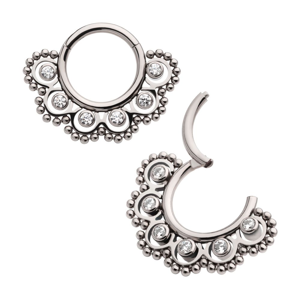 Titanium Beads & 6-Bezel Set Gem Front Facing Hinged Segment Clicker