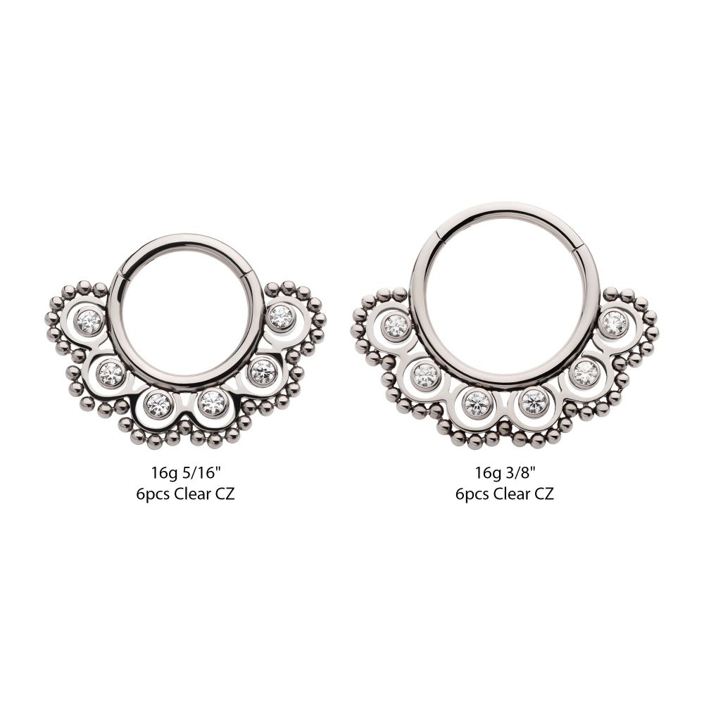 Titanium Beads & 6-Bezel Set Gem Front Facing Hinged Segment Clicker