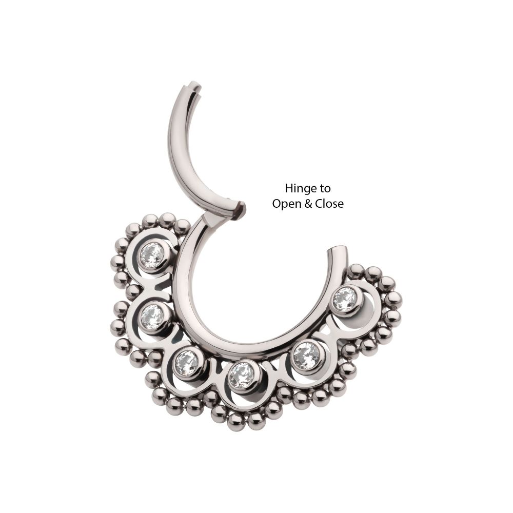 Titanium Beads & 6-Bezel Set Gem Front Facing Hinged Segment Clicker