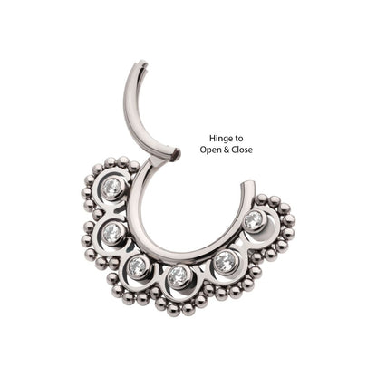 Titanium Beads & 6-Bezel Set Gem Front Facing Hinged Segment Clicker