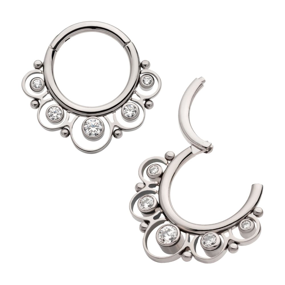 Titanium Beads & 5-Bezel Set Gem Front Facing Hinged Segment Clicker