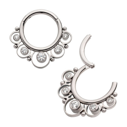 Titanium Beads & 5-Bezel Set Gem Front Facing Hinged Segment Clicker