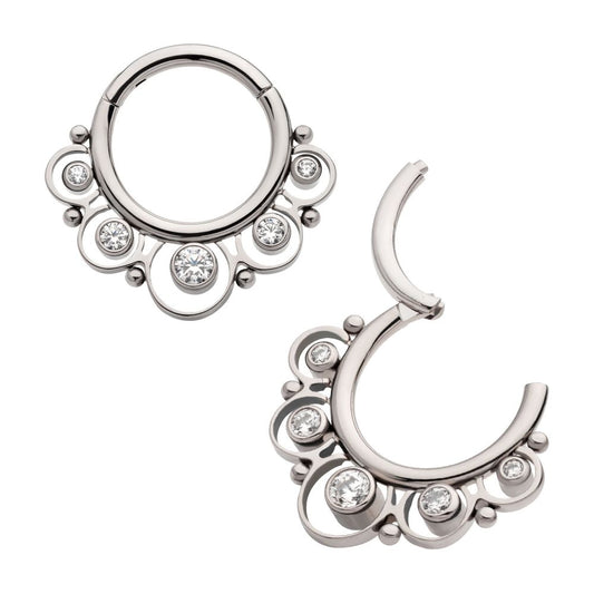 Titanium Beads & 5-Bezel Set Gem Front Facing Hinged Segment Clicker