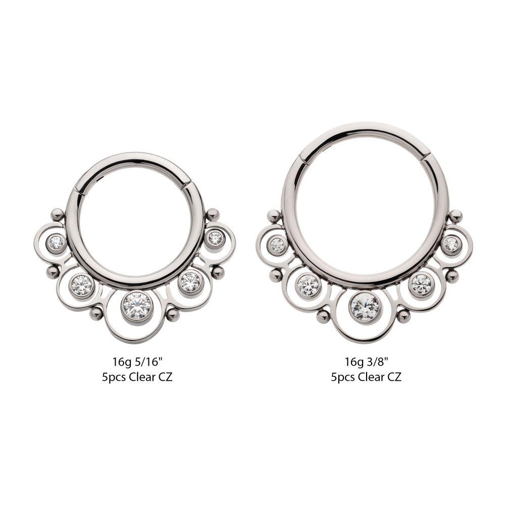 Titanium Beads & 5-Bezel Set Gem Front Facing Hinged Segment Clicker