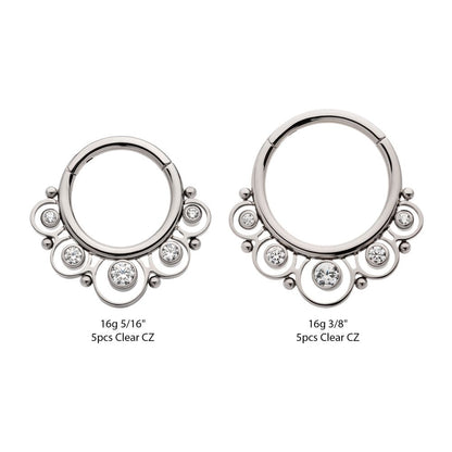 Titanium Beads & 5-Bezel Set Gem Front Facing Hinged Segment Clicker