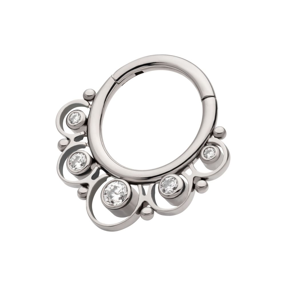 Titanium Beads & 5-Bezel Set Gem Front Facing Hinged Segment Clicker