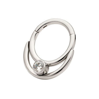 Titanium Double Hoop with Round Bezel Set Gem/Opal Front Facing Hinged Segment Clicker