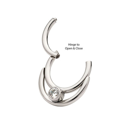 Titanium Double Hoop with Round Bezel Set Gem/Opal Front Facing Hinged Segment Clicker