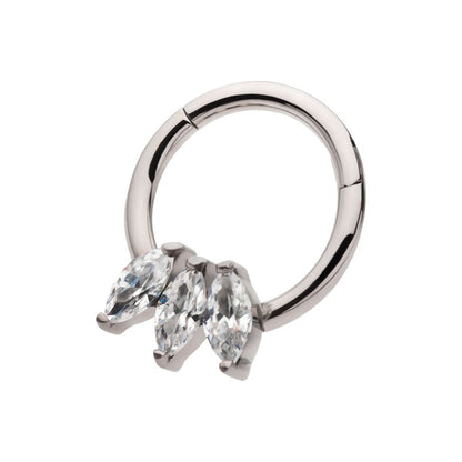 Titanium with 3-Cluster Marquise CZ Front Facing Hinged Segment Clicker