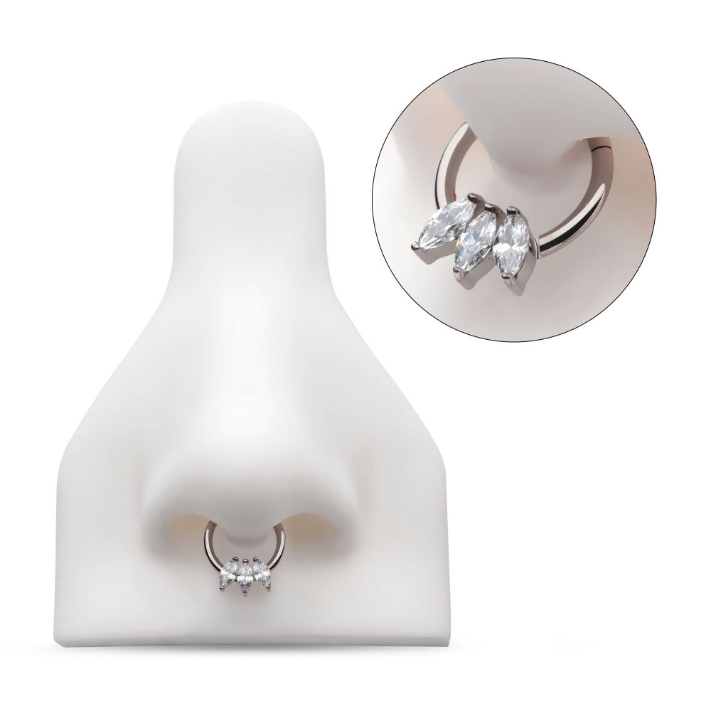 Titanium with 3-Cluster Marquise CZ Front Facing Hinged Segment Clicker
