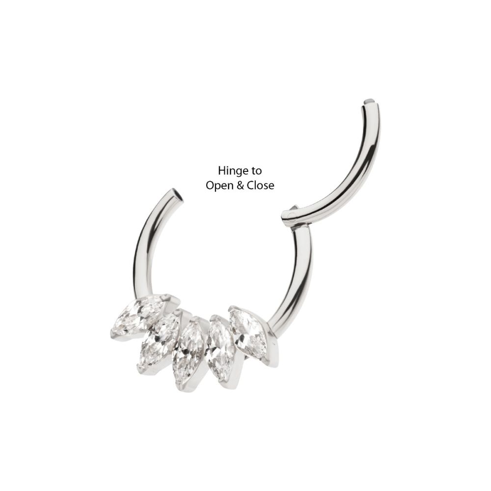 Titanium 5-Cluster Marquise CZ/Stone Front Facing Hinged Segment Clicker