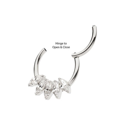 Titanium 5-Cluster Marquise CZ/Stone Front Facing Hinged Segment Clicker