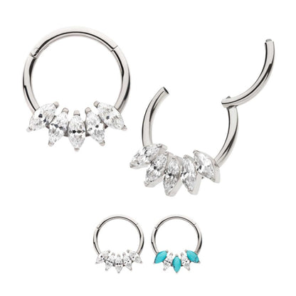 Titanium 5-Cluster Marquise CZ/Stone Front Facing Hinged Segment Clicker