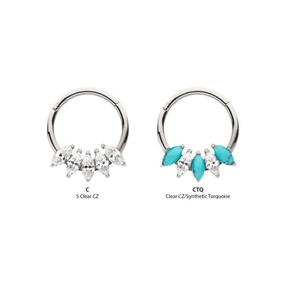 Titanium 5-Cluster Marquise CZ/Stone Front Facing Hinged Segment Clicker