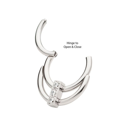 Titanium Double Hoop with 3-Cluster CZ Front Facing Hinged Segment Clicker