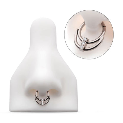Titanium Double Hoop with 3-Cluster CZ Front Facing Hinged Segment Clicker