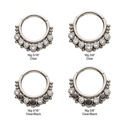 Titanium with 7 Cluster Bezel Set CZ & Beads Front Facing Hinged Segment Clicker