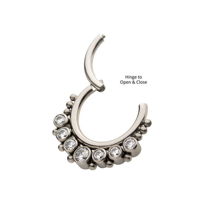 Titanium with 7 Cluster Bezel Set CZ & Beads Front Facing Hinged Segment Clicker